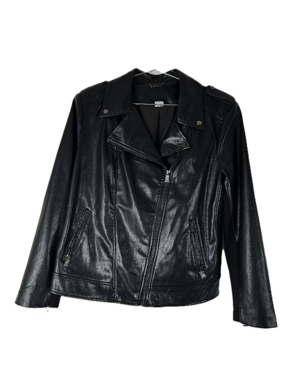 Chico's Vegan Faux Leather Moto Biker Jacket Black 2 L 12/14 NWOT